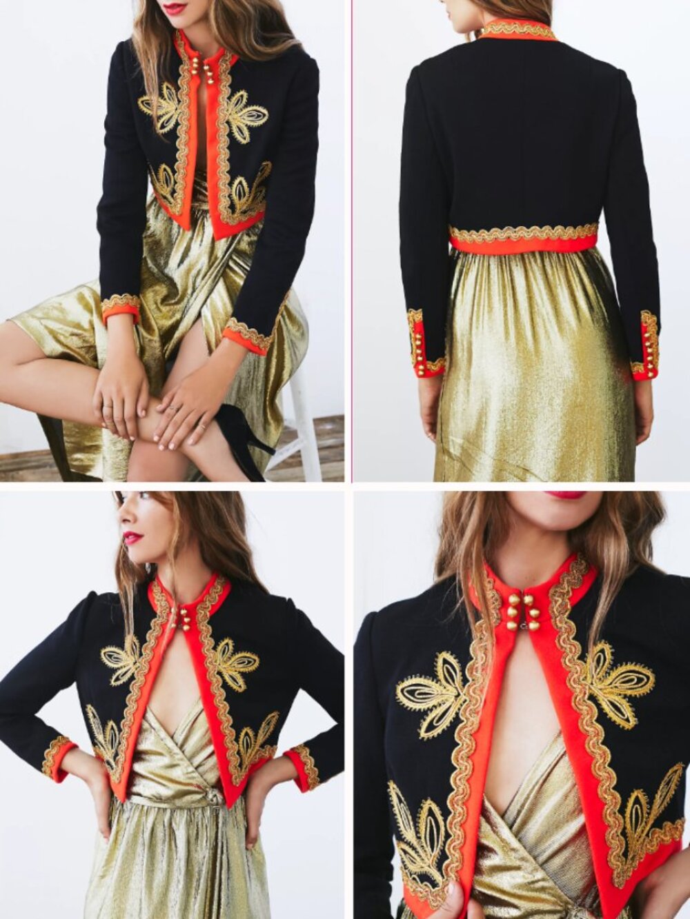 Gorgeous Vintage Black Red & Gold Embroidered Cropped Jacket - Size XS